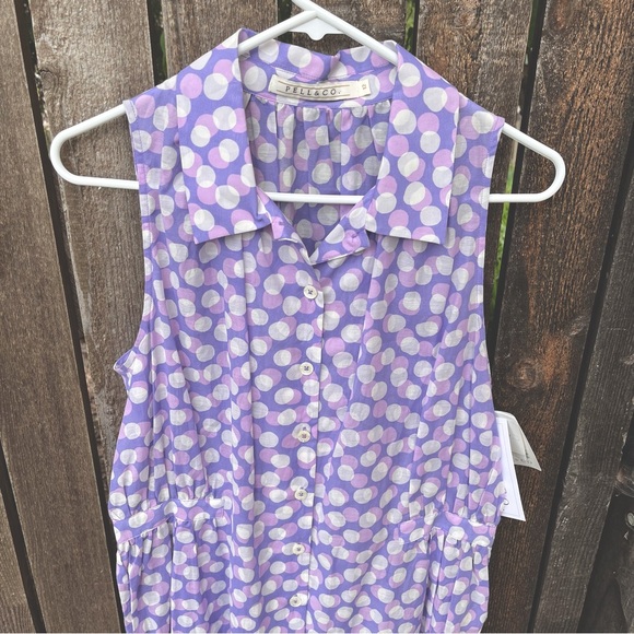 Pell & Co Purple & White Polka Dot Sleeveless Button Down Tunic Top NWT Sz 12 - Picture 5 of 14